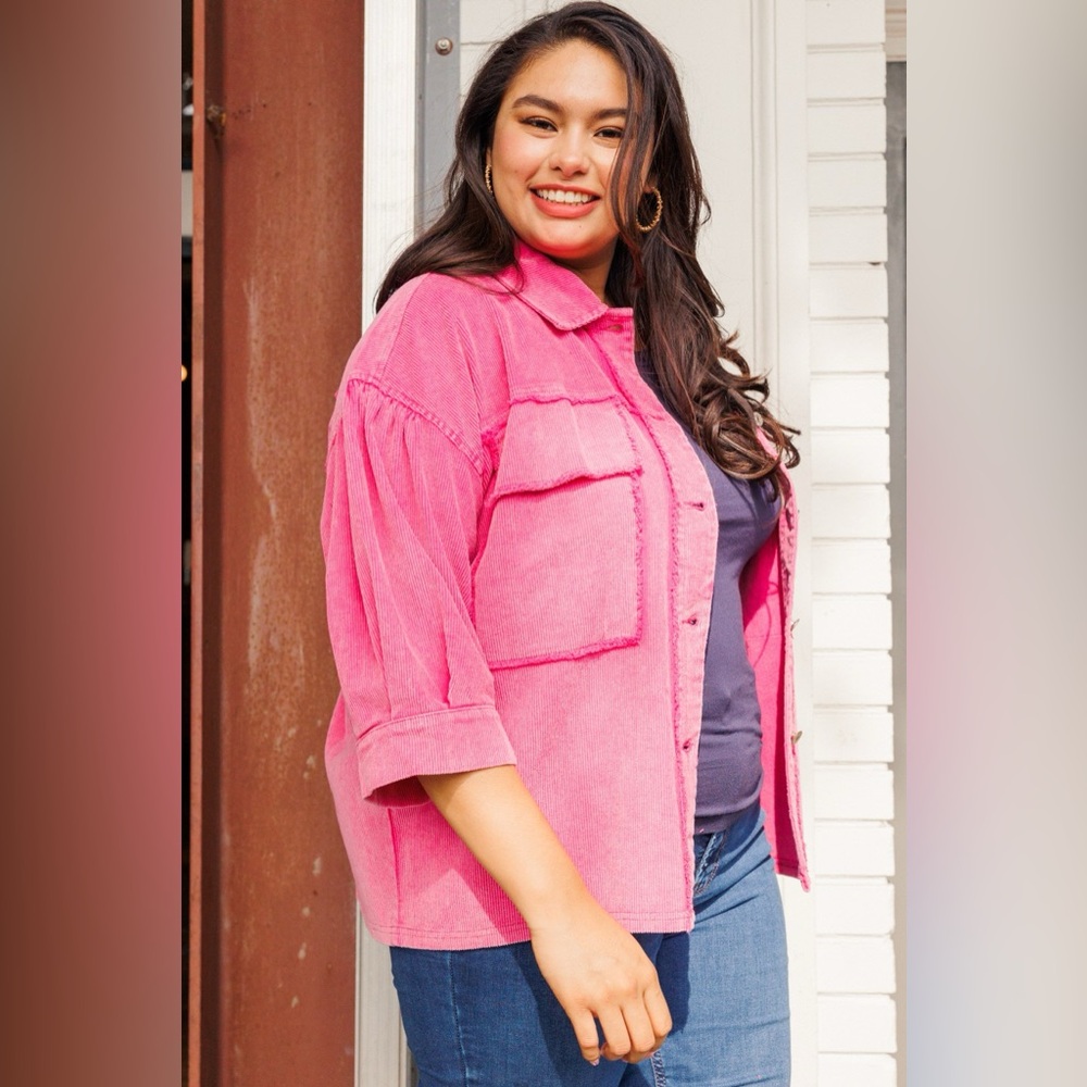 Oddi PLUS Washed Fuchsia Washed Corduroy Jacket - Picture 5 of 6